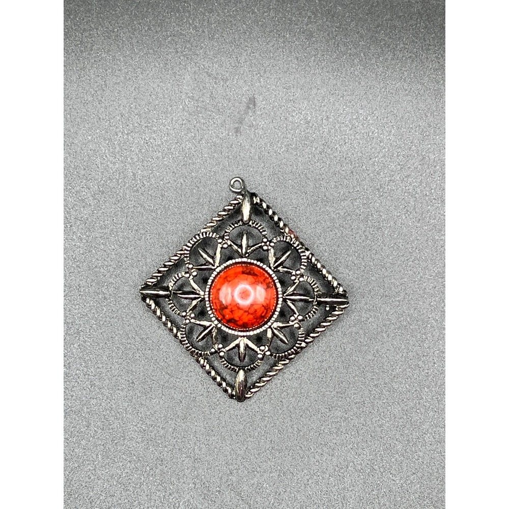 Signed Sarah Coventry Silver Tone Red Stone Southwestern Pendant Brooch Desert‎